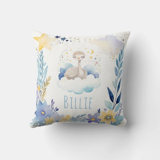 Bébé dormant Ostrich Boho Nom Nursery Coussin (Verso)