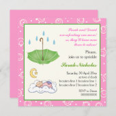 Bébé dormant saupoudrer vert rose invitation (Devant / Derrière)