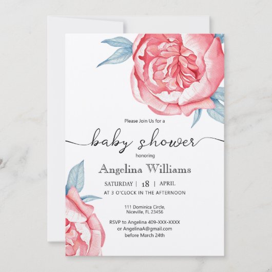 Bébé douche Invitations Fleurs (Devant)