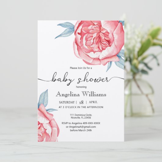 Bébé douche Invitations Fleurs (Debout devant)