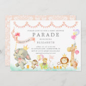 Bébé doux Animaux Parade Baby shower Invitation (Devant / Derrière)