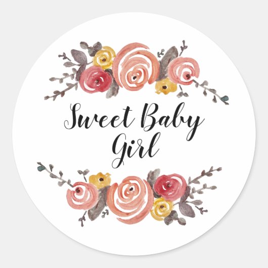 Bébé doux Baby shower fille classique Sticker rond (Devant)