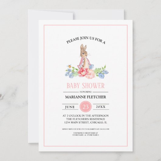 Bébé doux lapin | Rabbit Baby Shower Invitations (Devant)