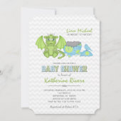 Bébé Dragon Baby shower Invitation Vert bleu gris (Devant)