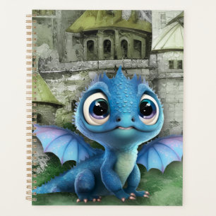 Bébé Dragon Bleu Et Imaginaire Château Médiéval