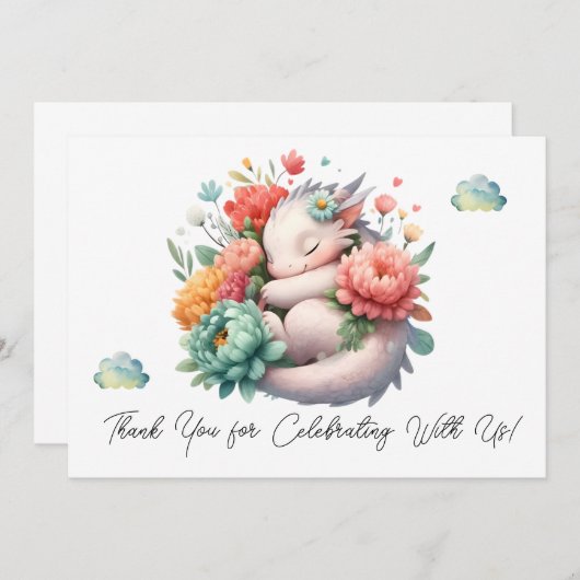 Bébé Dragon Dormir Dans Un Lit De Merci Fleurs (Devant / Derrière)