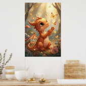 Bébé dragon mignon avec papillons décoration mural (Cuisine)