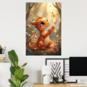 Bébé dragon mignon avec papillons décoration mural (Bureau à domicile)
