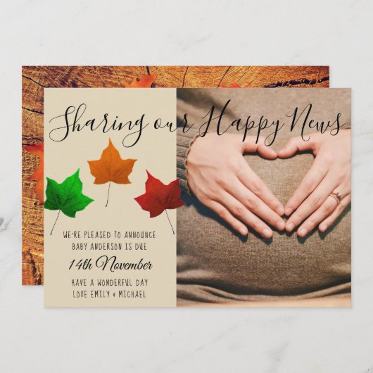 Bébé dû Automne Automne Carte Faire-part PHOTO (Devant / Derrière)