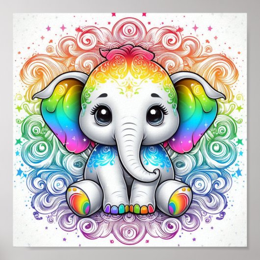 Bébé éléphant arc-en-ciel petite affiche (Devant)