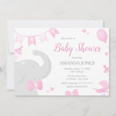 Bébé Eléphant Baby shower Fille Invitations (Devant)