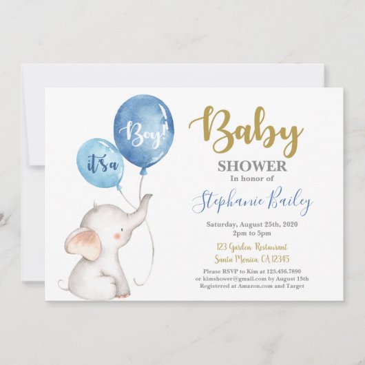 Bébé éléphant Baby shower garçon Invitation (Devant)