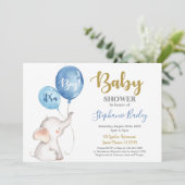 Bébé éléphant Baby shower garçon Invitation (Debout devant)
