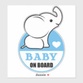 Bébé éléphant bébé à bord Sticker voiture - Bleu (Feuille)