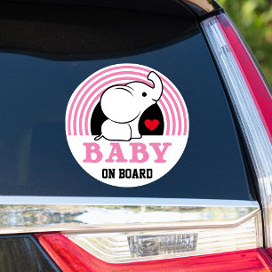Bébé Eléphant Bébé À Bord Sticker Voiture - Rose