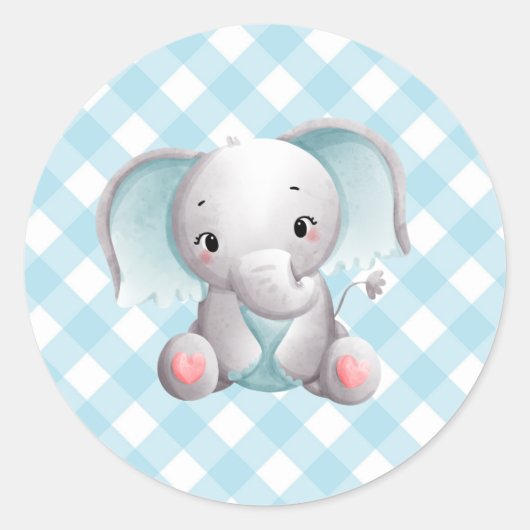 Bébé Eléphant Bébé Sticker Garçon bleu Plaid En vi (Devant)