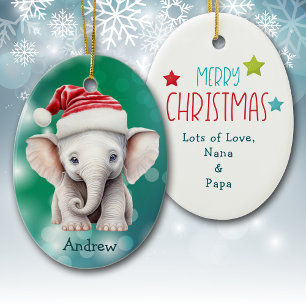 Bébé éléphant chapeau de Père Noël Ornement en cér
