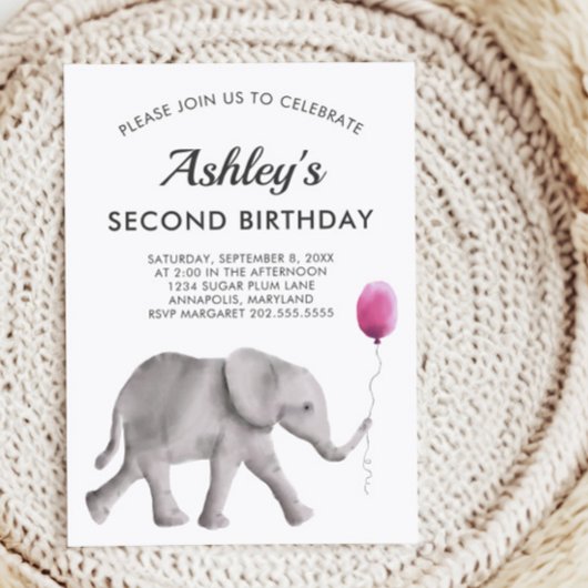 Bébé Eléphant Fête de naissance Invitation rose et