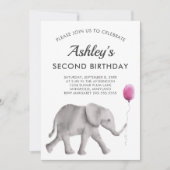 Bébé Eléphant Fête de naissance Invitation rose et (Devant)