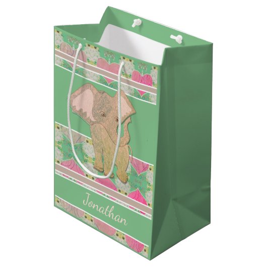 Bébé Elephant Green Cadeau Sac (Devant Angle)