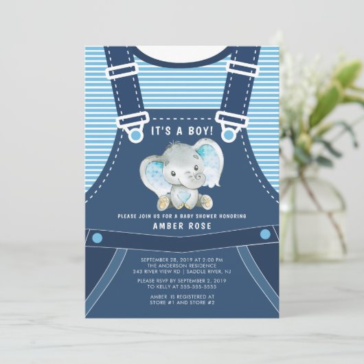 Bébé Eléphant mignon Baby shower Invitation (Debout devant)