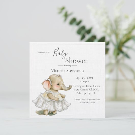 Bébé Eléphant mignon fille douche Invitation (Debout devant)
