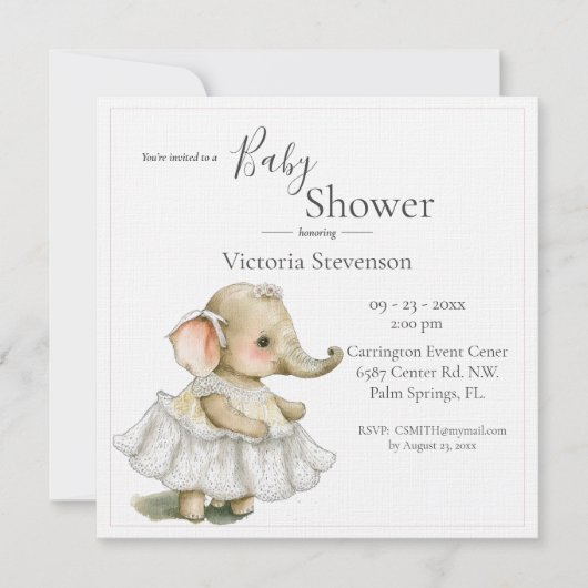 Bébé Eléphant mignon fille douche Invitation (Devant)