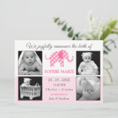 Bébé Eléphant mignon fille photo Faire-part de nai (Debout devant)