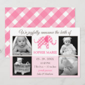 Bébé Eléphant mignon fille photo Faire-part de nai (Devant / Derrière)