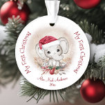 Bébé Eléphant mignon Premier Noël Garçon Acrylique<br><div class="desc">Ce petit éléphant mignon avec le chapeau de Père Noël en acrylique dans de magnifiques couleurs de Noël est un joli gardien du premier Noël de votre bébé que vous chérirez pour toujours. Le design est de part et d'autre. Utilisez les outils de modèle en ligne pour personnaliser avec un...</div>