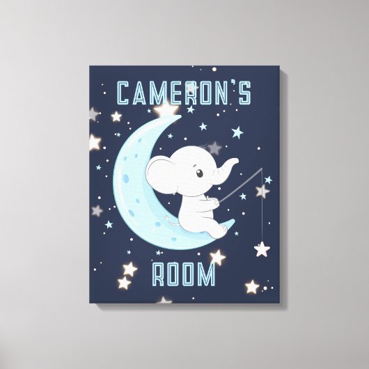 Bébé éléphant pêchant 4 étoiles toile étirée (Recto)