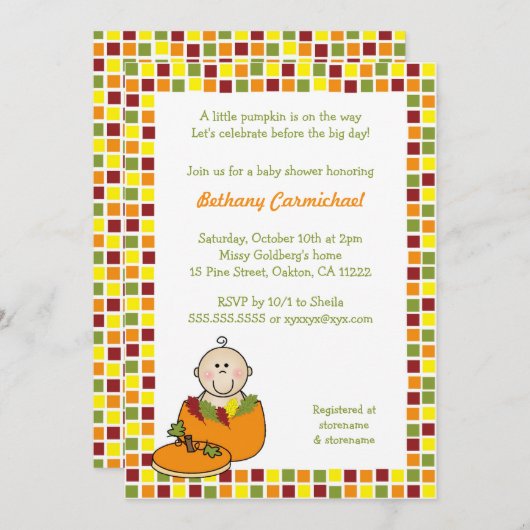 Bébé en Citrouille invitations de Baby shower / Mo (Devant / Derrière)