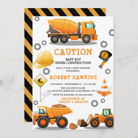 Bébé en construction Baby shower Invitation (Devant / Derrière)