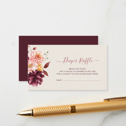 bébé en fleur automne carte de tombole fleurie (Devant/Arrière en situation)