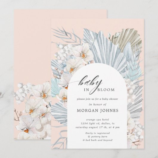 bébé en fleur baby shower fleuri bohème invitation (Devant / Derrière)