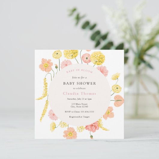 Bébé en fleur Baby shower floral Invitation (Debout devant)