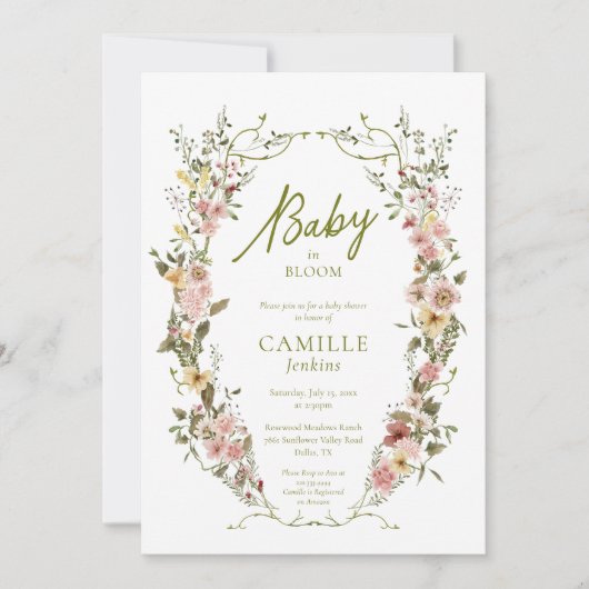 Bébé en fleur Baby shower floral Invitation (Devant)