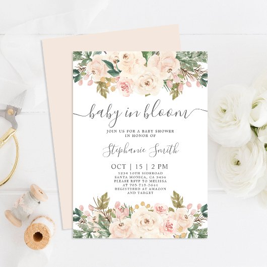 Bébé en fleur Baby shower floral Invitation fille
