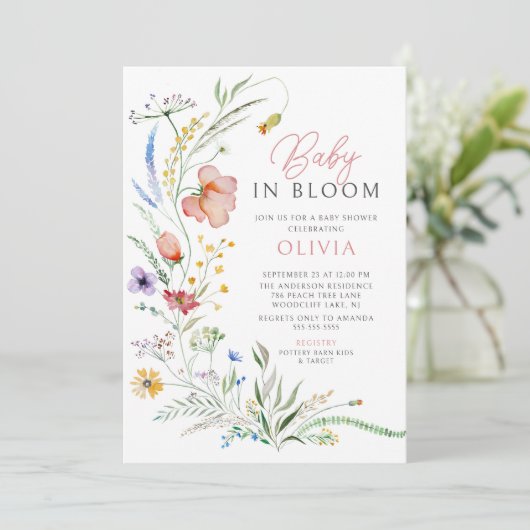 Bébé en fleur Baby shower Invitation (Debout devant)