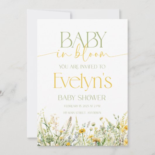 Bébé en fleur Baby shower invitation (Devant)