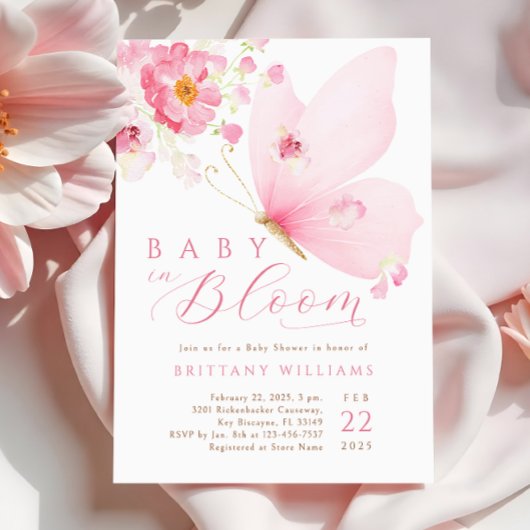 Bébé en fleur Baby shower papillon Invitation