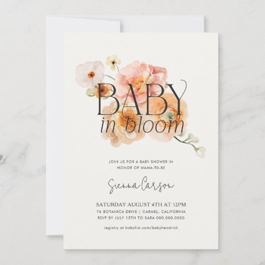 Bébé en fleur Baby shower Peachy Invitation (Devant)