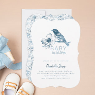 Bébé en Fleur bleu Baby shower Floral Invitation