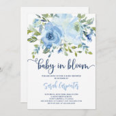 Bébé en Fleur bleu fleuri invitation garçon (Devant / Derrière)