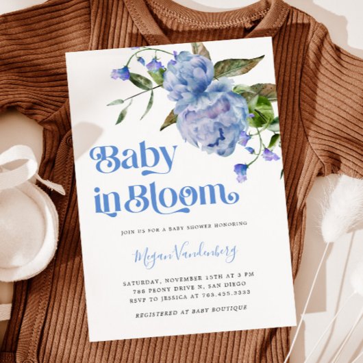 Bébé En Fleur Bleu Floral Invitation