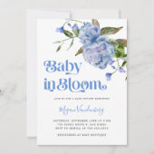 Bébé En Fleur Bleu Floral Invitation (Devant)