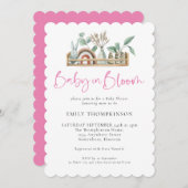Bébé En Fleur Boho Rose Fille Douche Invitation (Devant / Derrière)