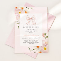 Bébé En Fleur Bow Soft Rose Baby shower Invitation