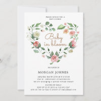 bébé en fleur coeur floral Baby shower Invitation