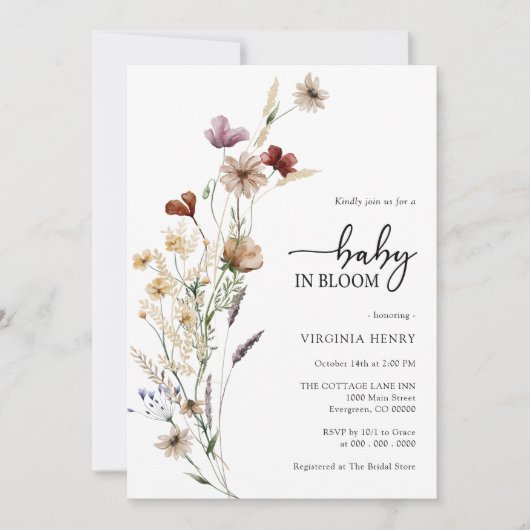 Bébé En Fleur Douche Invitation (Devant)